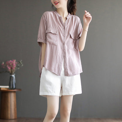 Summer Solid Loose Fit Pockets Shirt