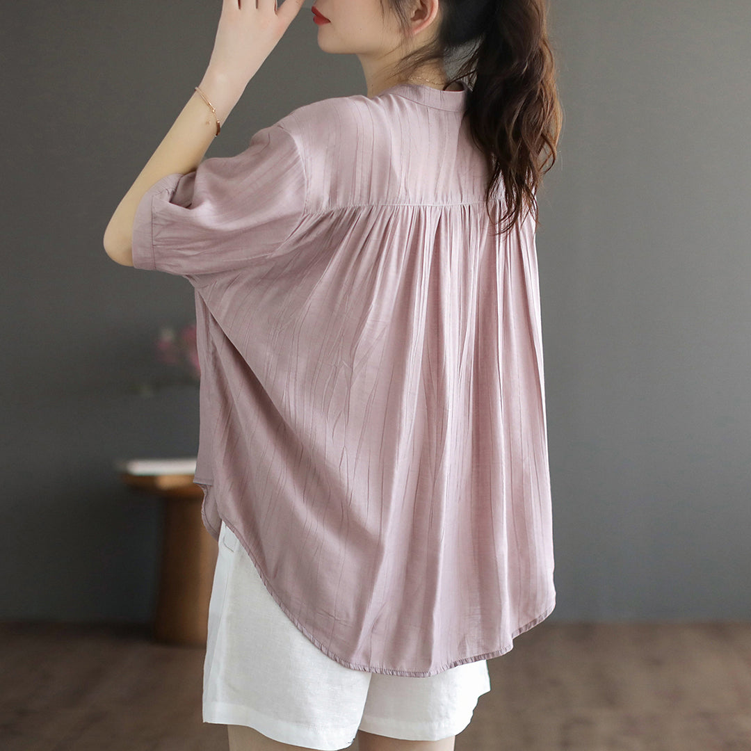 Summer Solid Loose Fit Pockets Shirt