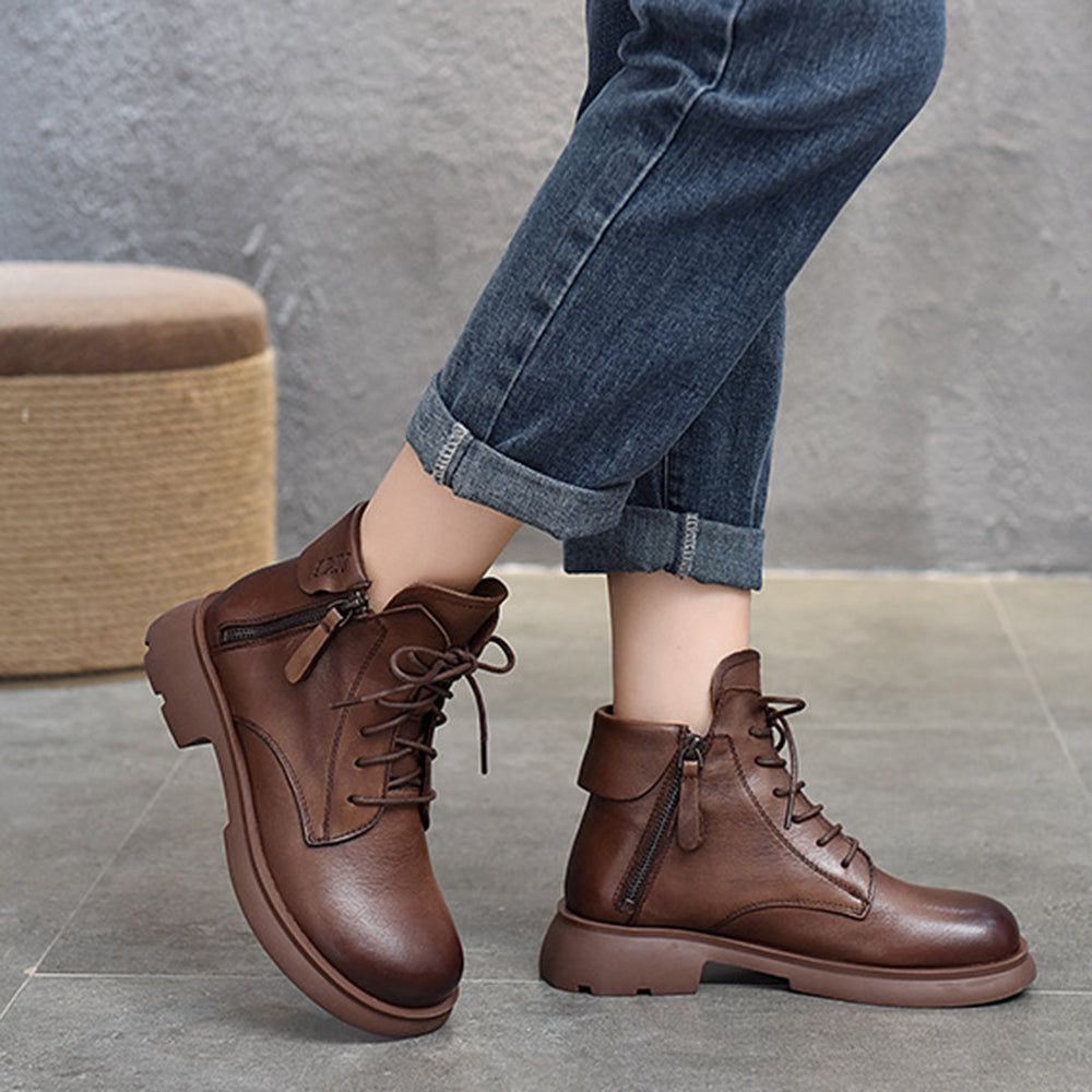 Trendy British Style Leather Ankle Boots With Double Zippers