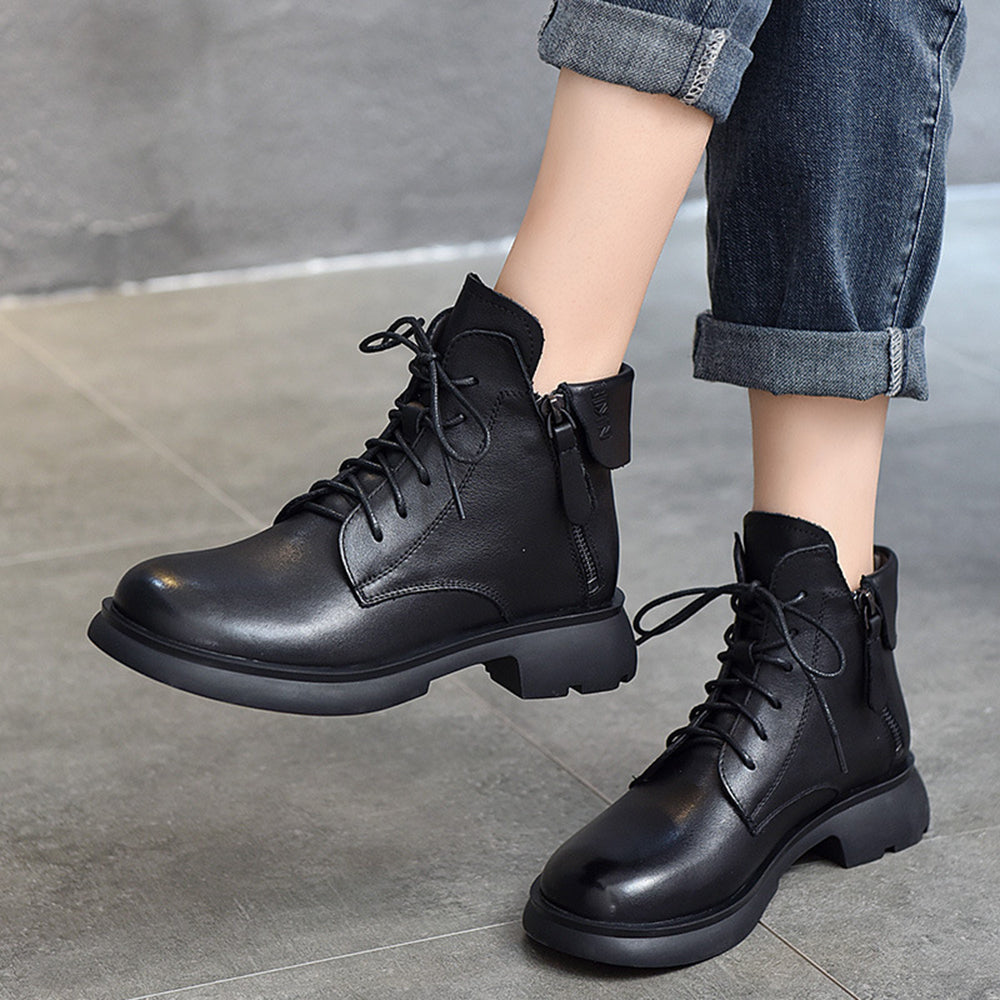 Trendy British Style Leather Ankle Boots With Double Zippers