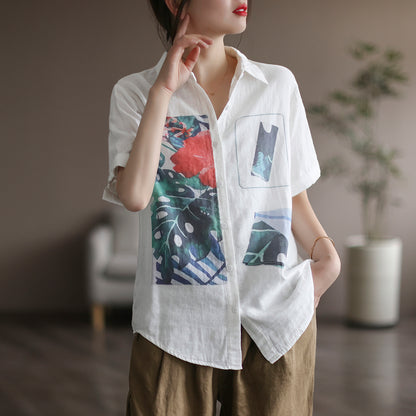Tropical Plants Print Loose Fit Shirt