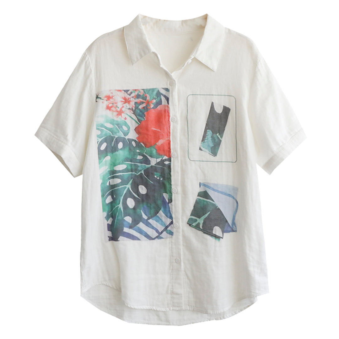 Tropical Plants Print Loose Fit Shirt
