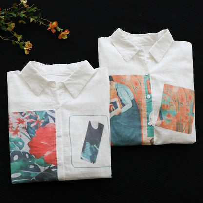 Tropical Plants Print Loose Fit Shirt