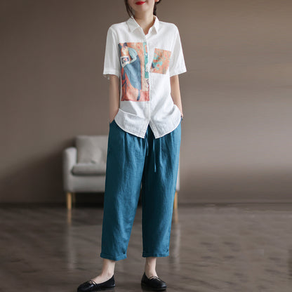 Tropical Plants Print Loose Fit Shirt