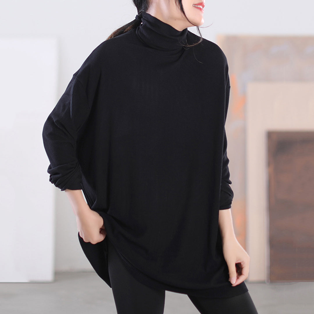 Turtleneck Loose Fit Solid Blouse - Luckyback