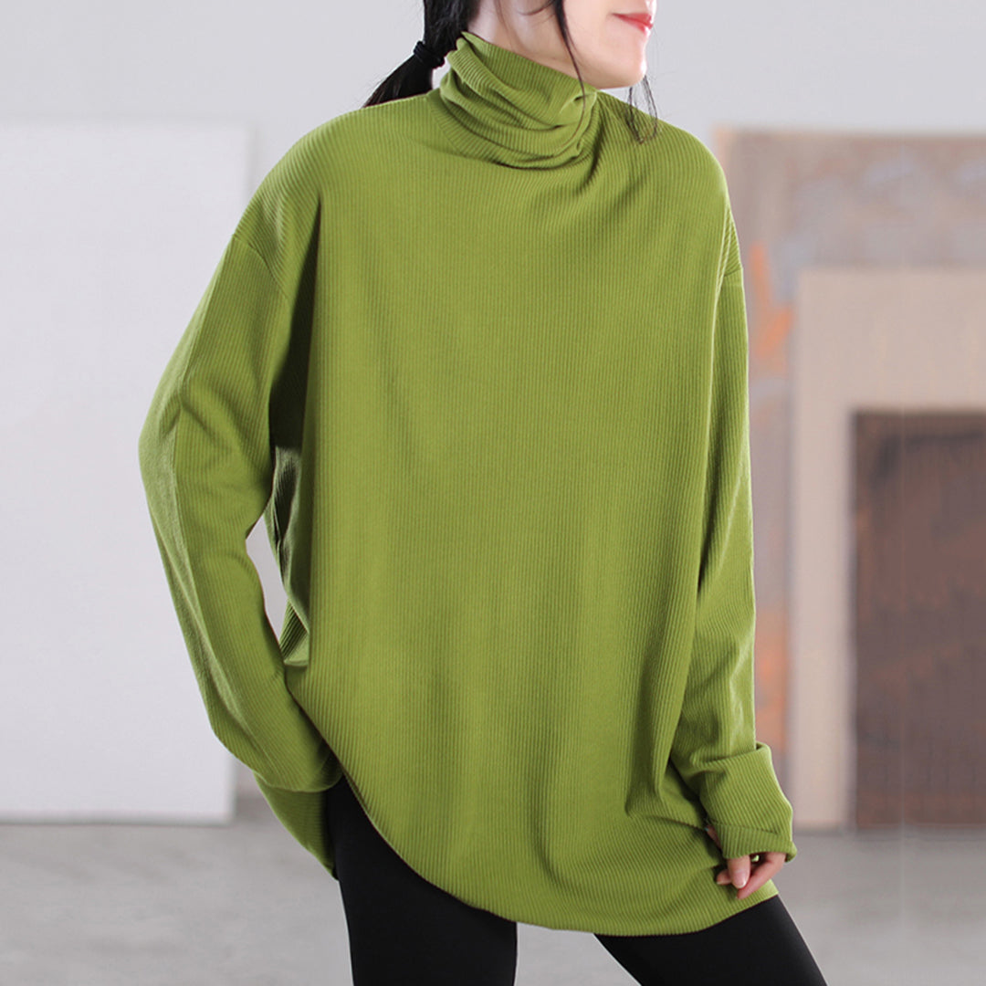 Turtleneck Loose Fit Solid Blouse - Luckyback