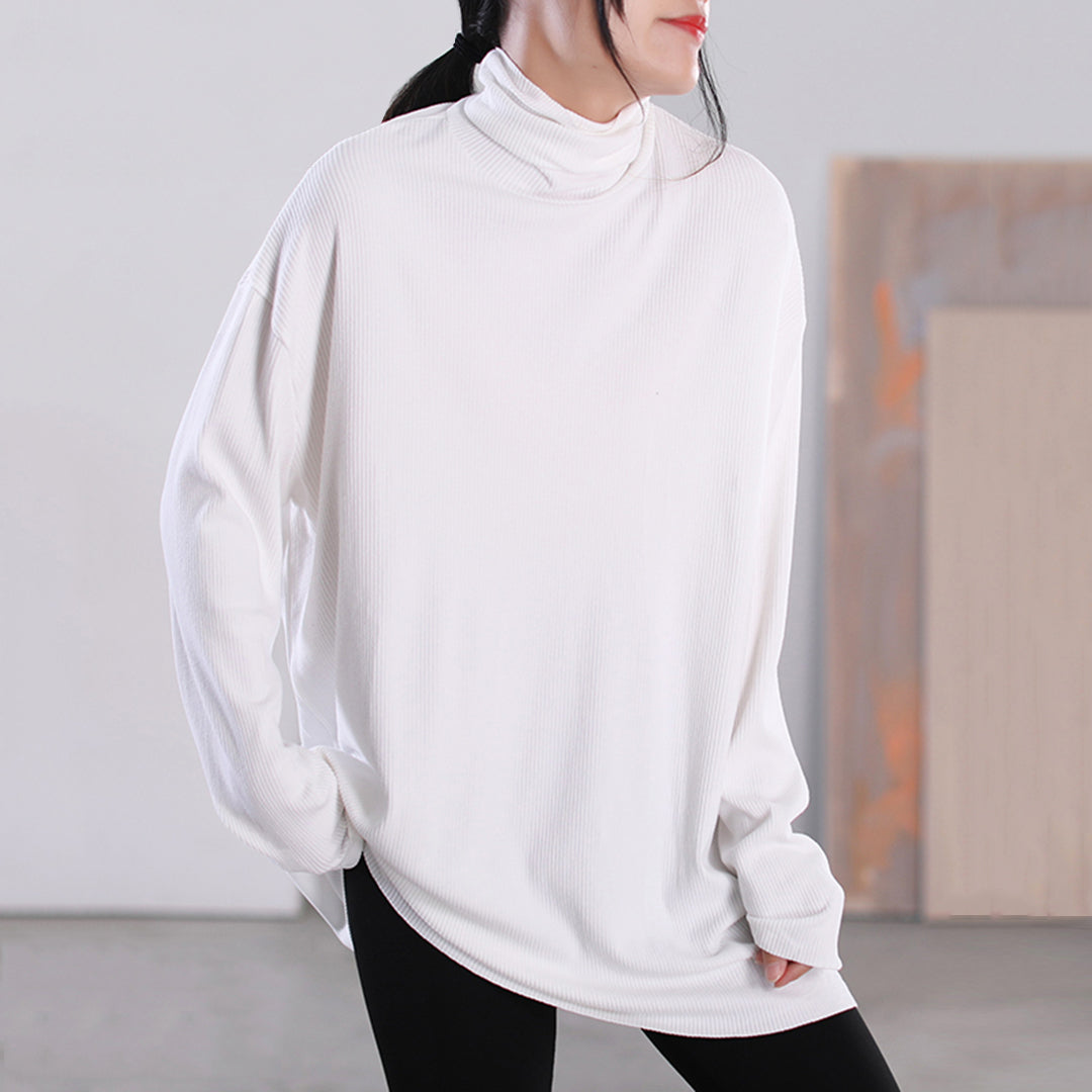 Turtleneck Loose Fit Solid Blouse - Luckyback