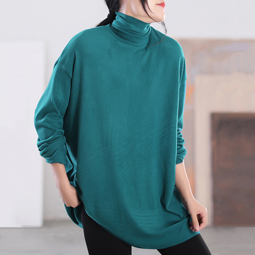 Turtleneck Loose Fit Solid Blouse - Luckyback