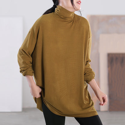 Turtleneck Loose Fit Solid Blouse - Luckyback