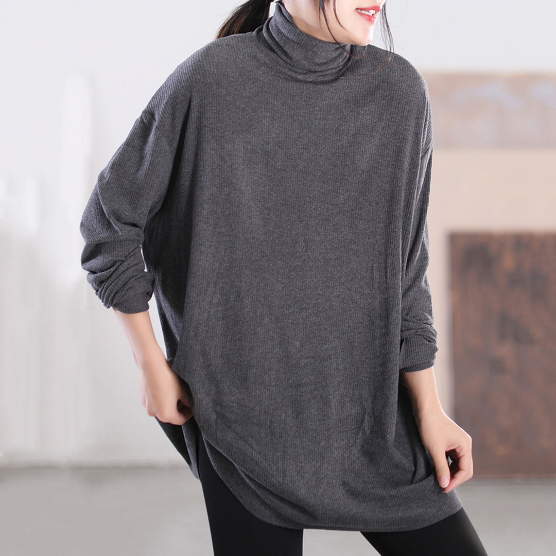 Turtleneck Loose Fit Solid Blouse - Luckyback