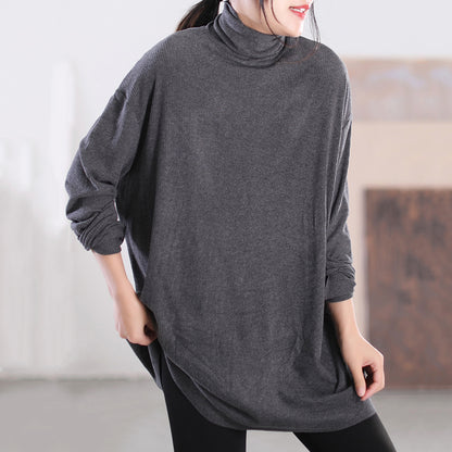 Turtleneck Loose Fit Solid Blouse - Luckyback