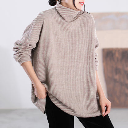 Turtleneck Loose Fit Thread Blouse - Luckyback