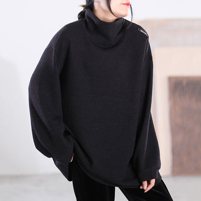 Turtleneck Loose Fit Thread Blouse - Luckyback