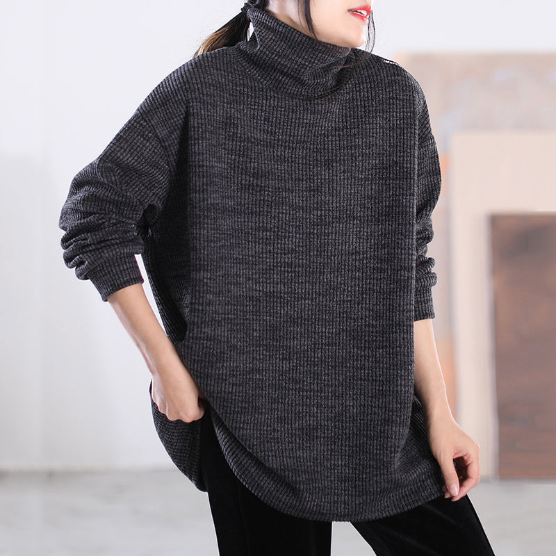 Turtleneck Loose Fit Thread Blouse - Luckyback