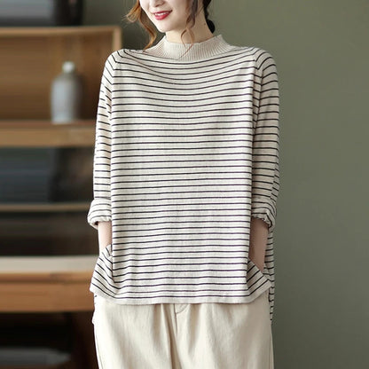 Turtleneck Stripes Knitted Sweater - Luckyback
