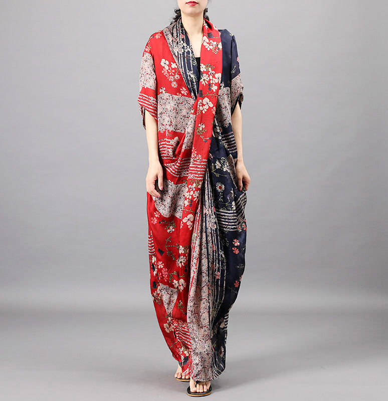 V-Neck Silk Floral Dress - Luckyback