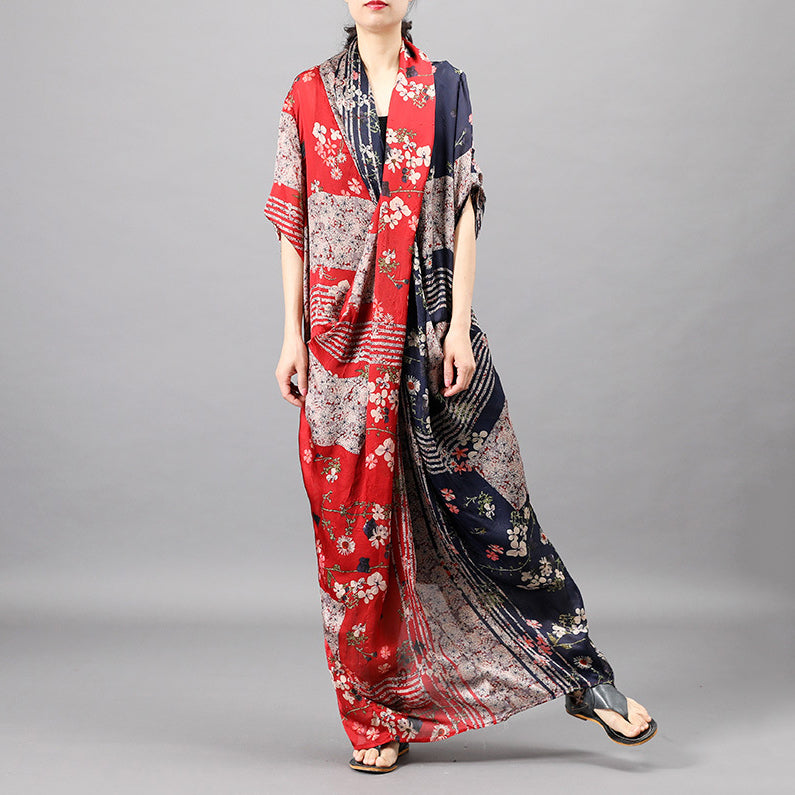 V-Neck Silk Floral Dress - Luckyback