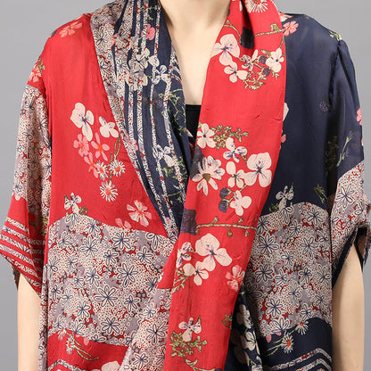V-Neck Silk Floral Dress - Luckyback