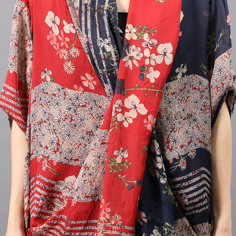 V-Neck Silk Floral Dress - Luckyback