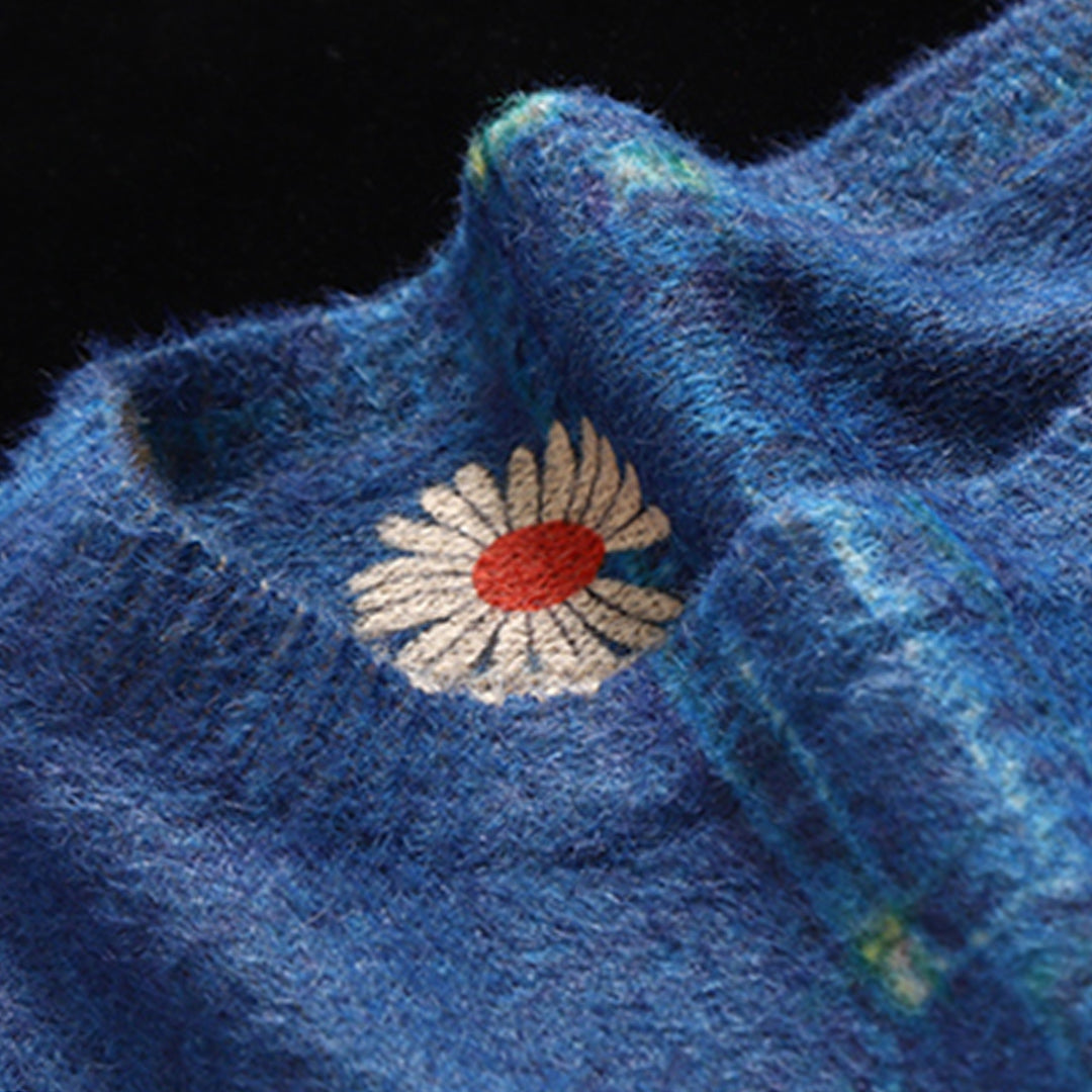 Vintage Color-Block Print Crew Neck Sweater - Luckyback