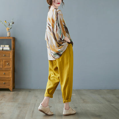 Women Breathable V-Neck Batwing Linen Blouse