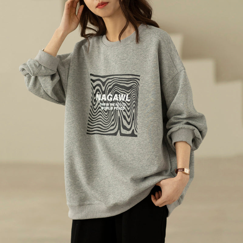 Women Casual Crew Neck Print Hoodie - Luckyback