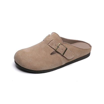Women Closed Toe Soft Suede Sliders With Buckle Accents