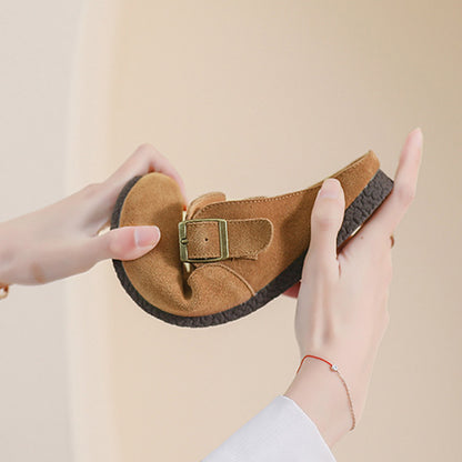 Women Closed Toe Soft Suede Sliders With Buckle Accents