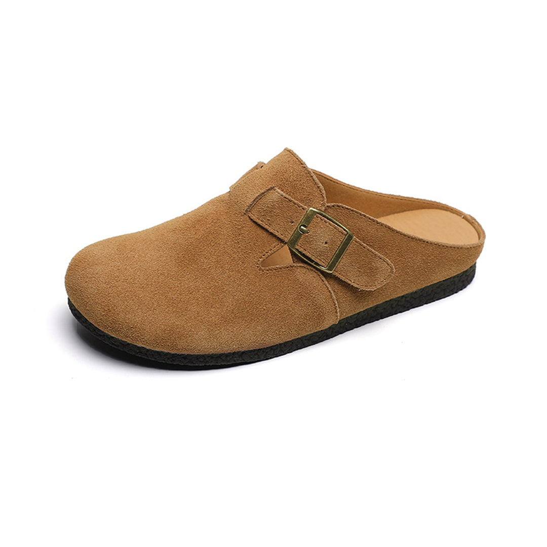 Women Closed Toe Soft Suede Sliders With Buckle Accents