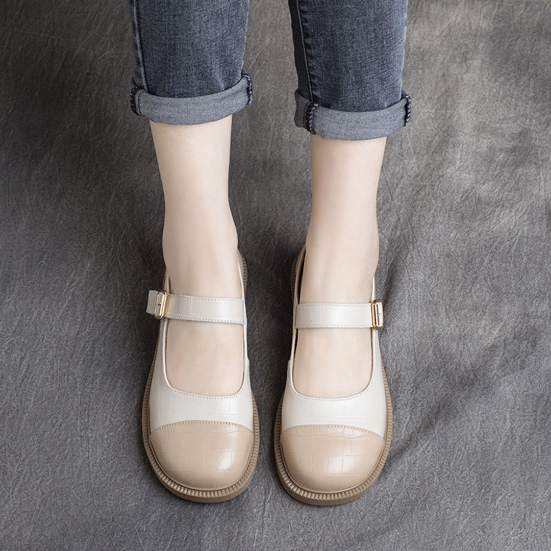 Women Color-Block Mary Jane Flats Shoes - Luckyback