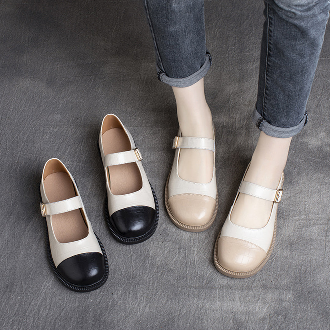 Women Color-Block Mary Jane Flats Shoes - Luckyback