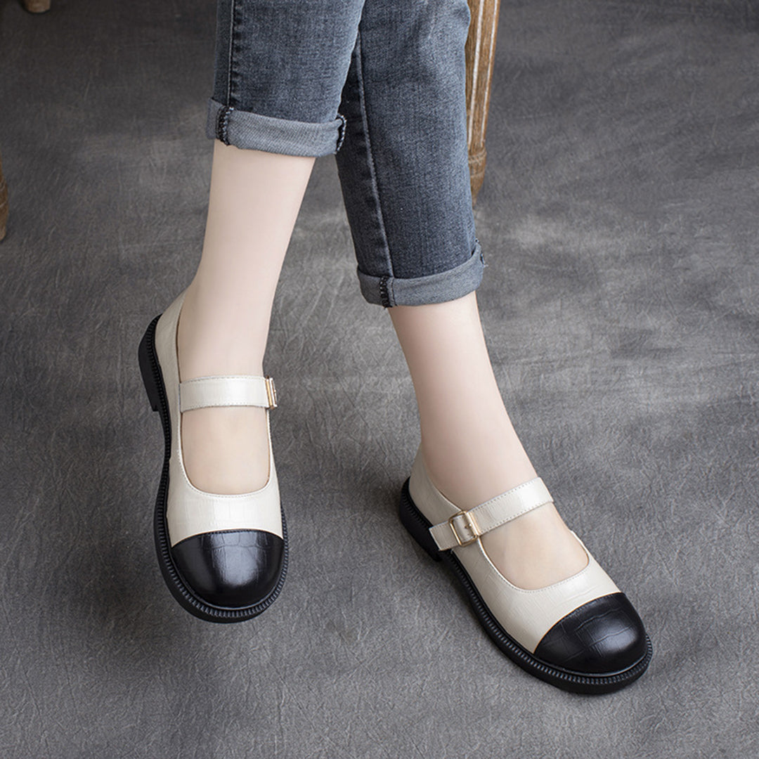 Women Color-Block Mary Jane Flats Shoes - Luckyback