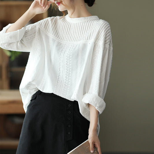 Women Crew Neck Cotton Shirt - Luckyback