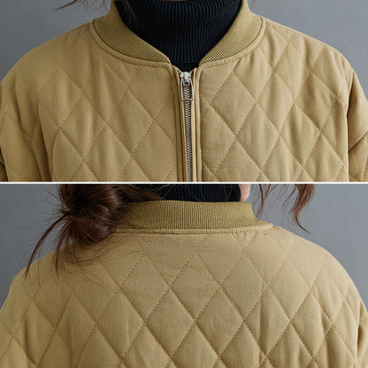 Women Diamond Lattice Quilted Warm Jacket
