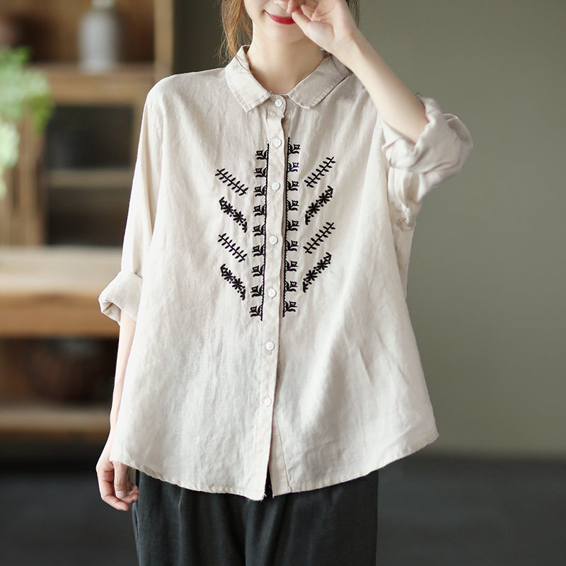 Women Embroidery Loose Fit Shirt - Luckyback