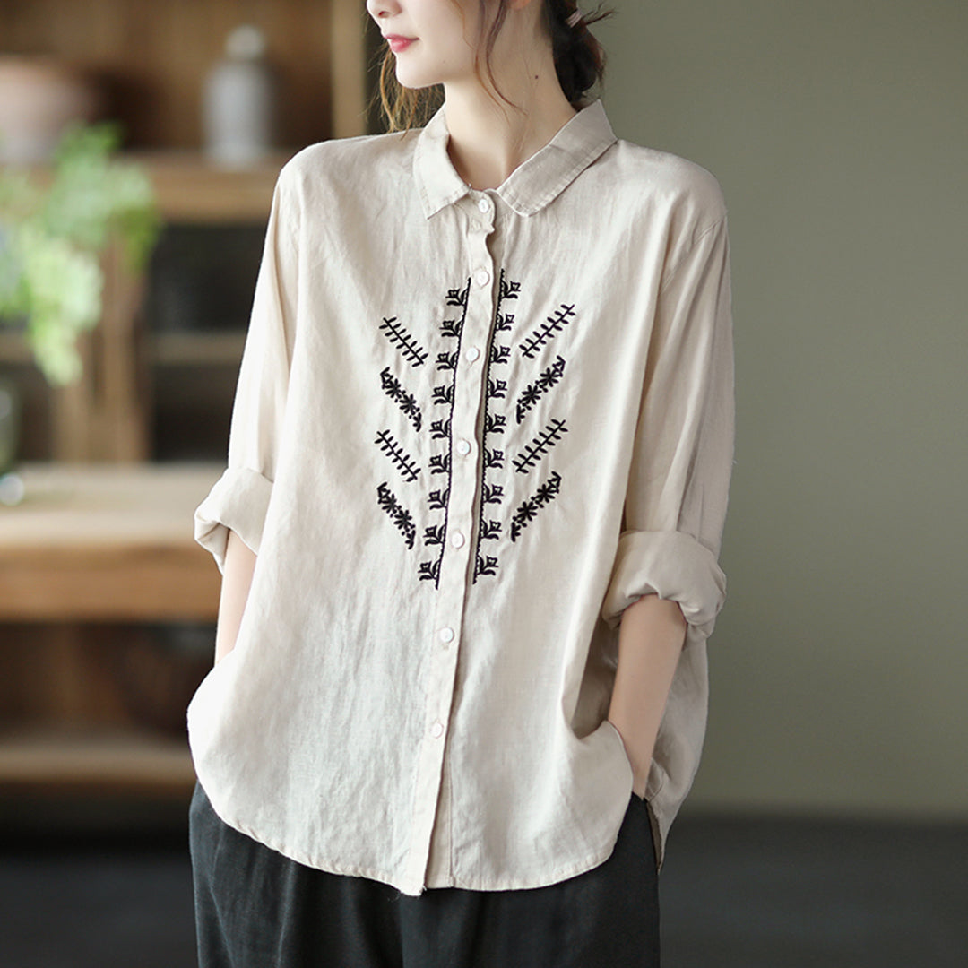 Women Embroidery Loose Fit Shirt - Luckyback