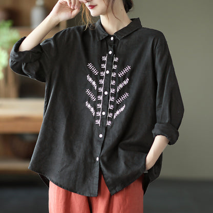 Women Embroidery Loose Fit Shirt - Luckyback