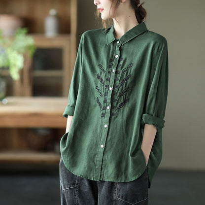 Women Embroidery Loose Fit Shirt - Luckyback