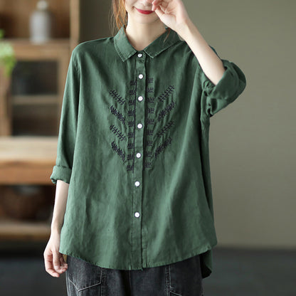 Women Embroidery Loose Fit Shirt - Luckyback