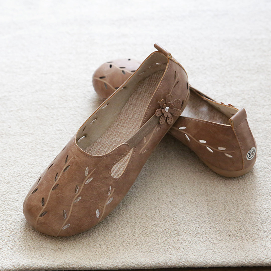 Women Hollow Out Leather Low Heel Sandals