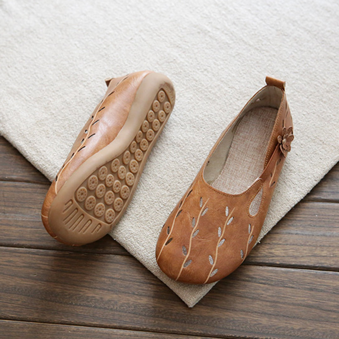 Women Summer Genuine Leather Hollow Out Flat Shoes