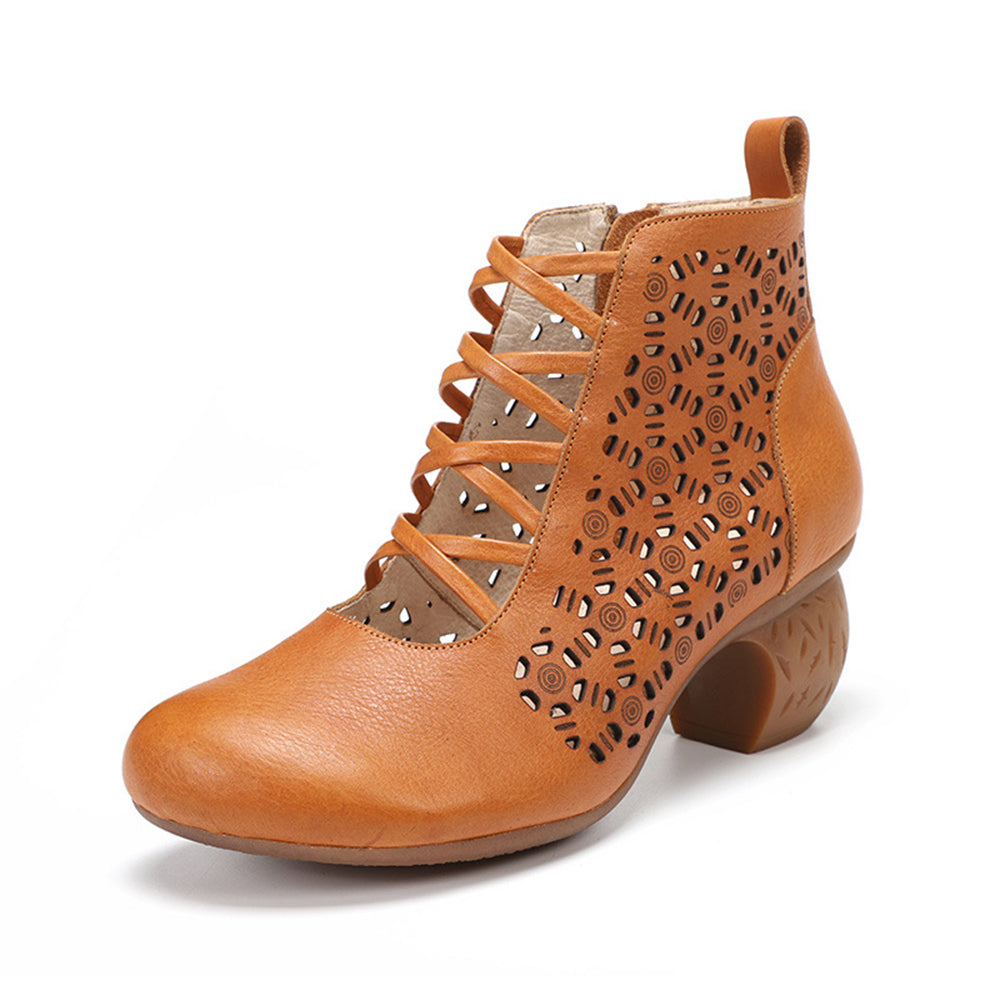 Women Hollow-Out Leather Mid Heel Pumps | RetroSia, Retro Leather Shoes â Retrosia
