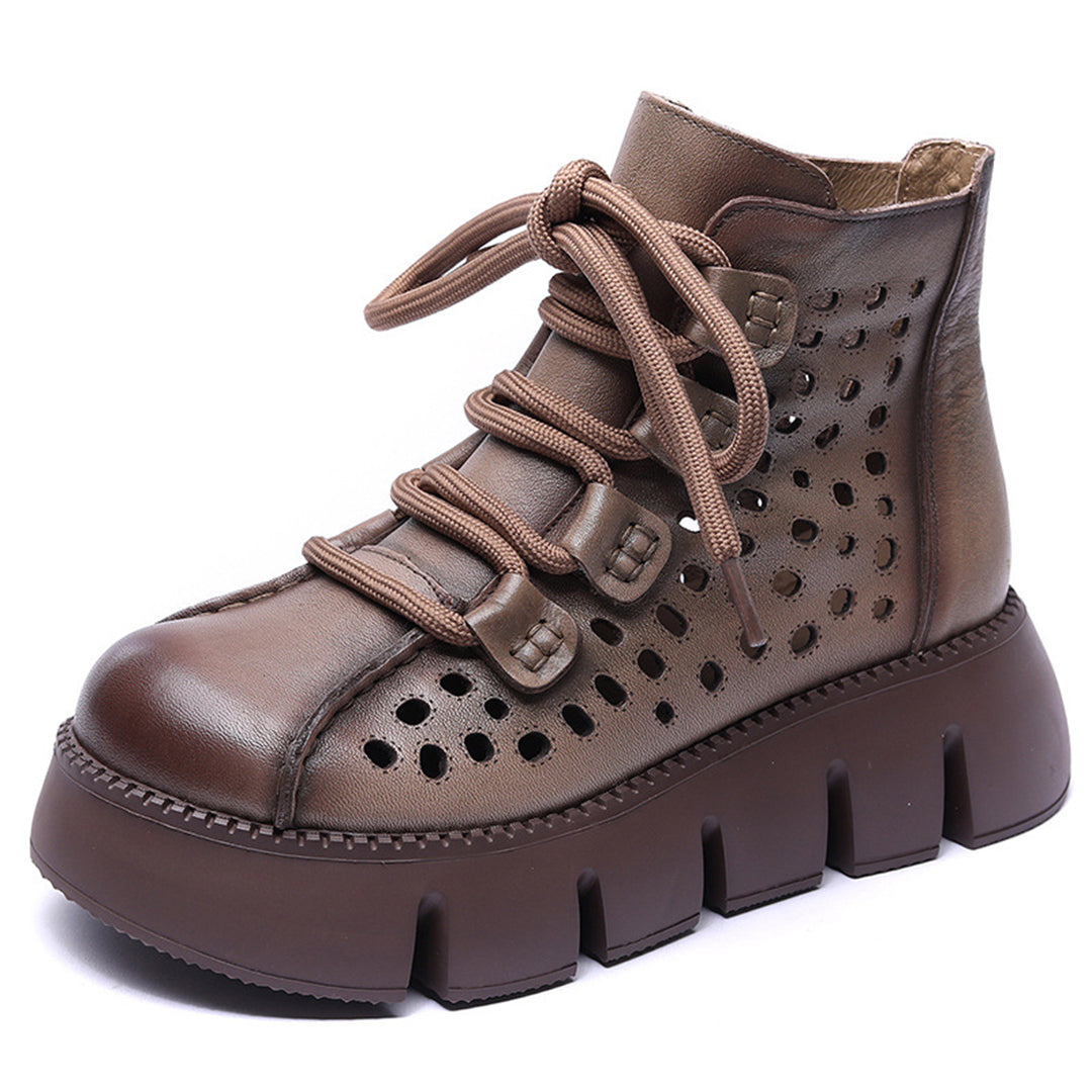 Women Hollow-Out Platform Leather Boots - Luckyback
