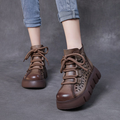 Women Hollow-Out Platform Leather Boots - Luckyback