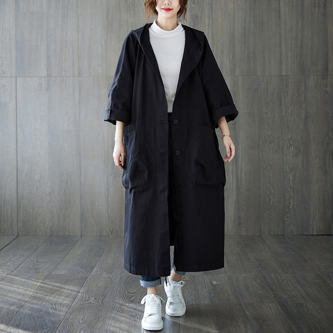 Women Hooded Oversize Trench Coat Retrosia Big Pockets Windbreaker Women Hooded Oversize Trench Coat Retrosia Big Pockets Windbreaker