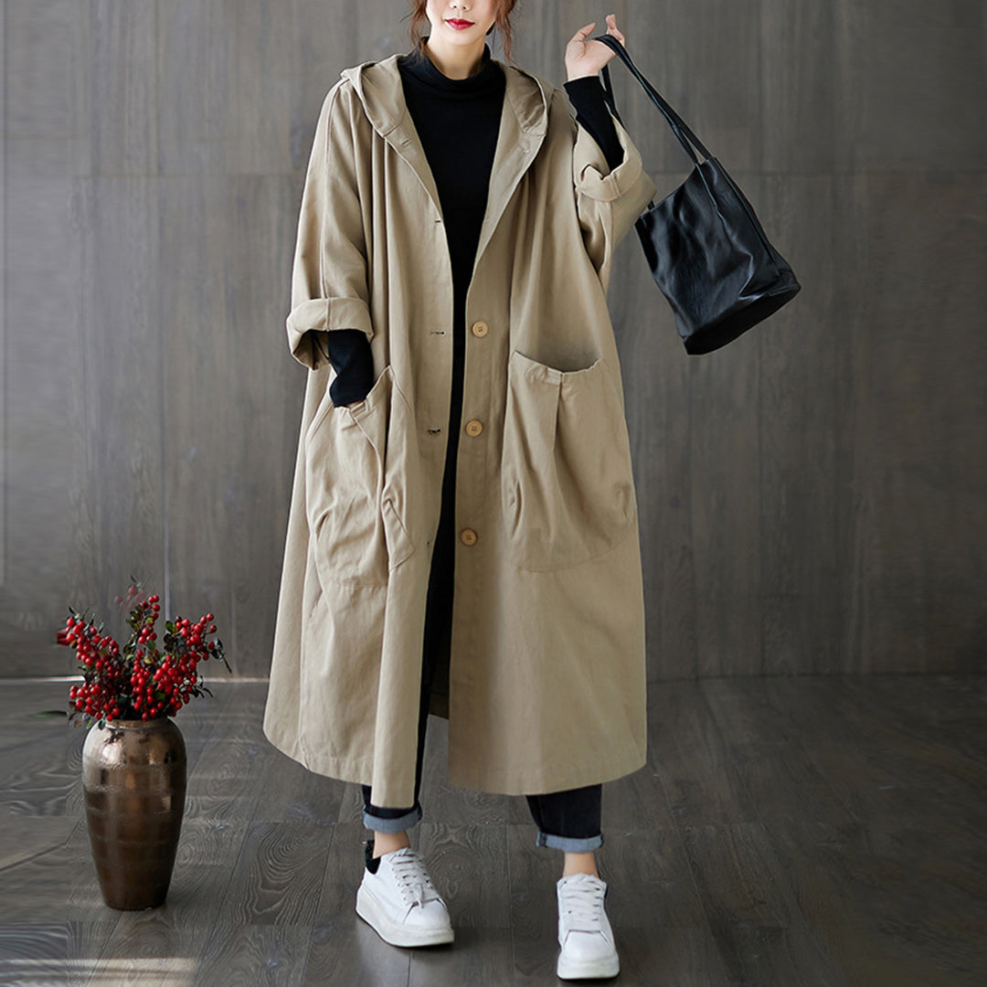 Women Hooded Oversize Trench Coat Retrosia Big Pockets Windbreaker Women Hooded Oversize Trench Coat Retrosia Big Pockets Windbreaker
