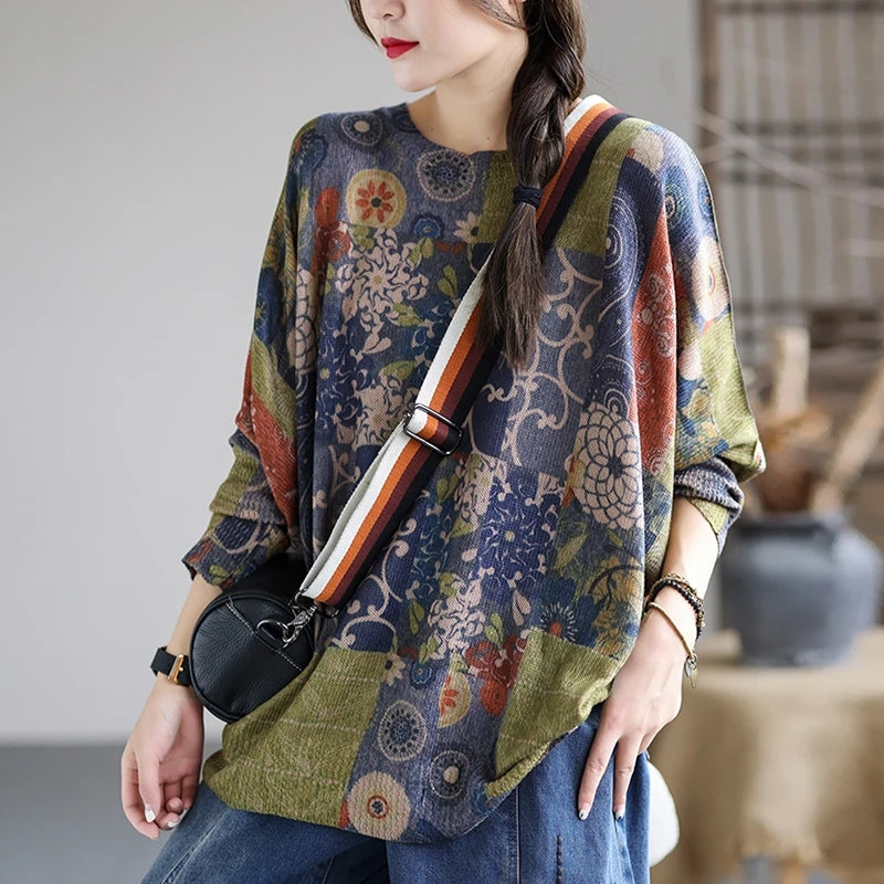 Women Knitted Print Sweater - Luckyback
