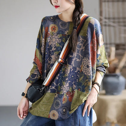 Women Knitted Print Sweater - Luckyback