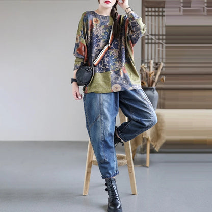 Women Knitted Print Sweater - Luckyback