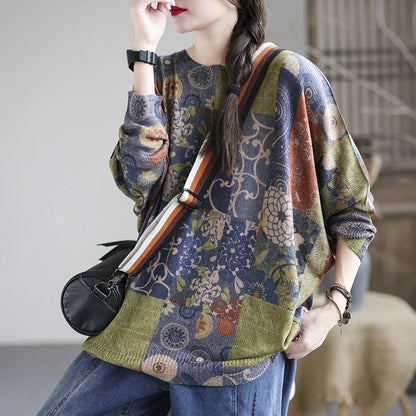 Women Knitted Print Sweater - Luckyback